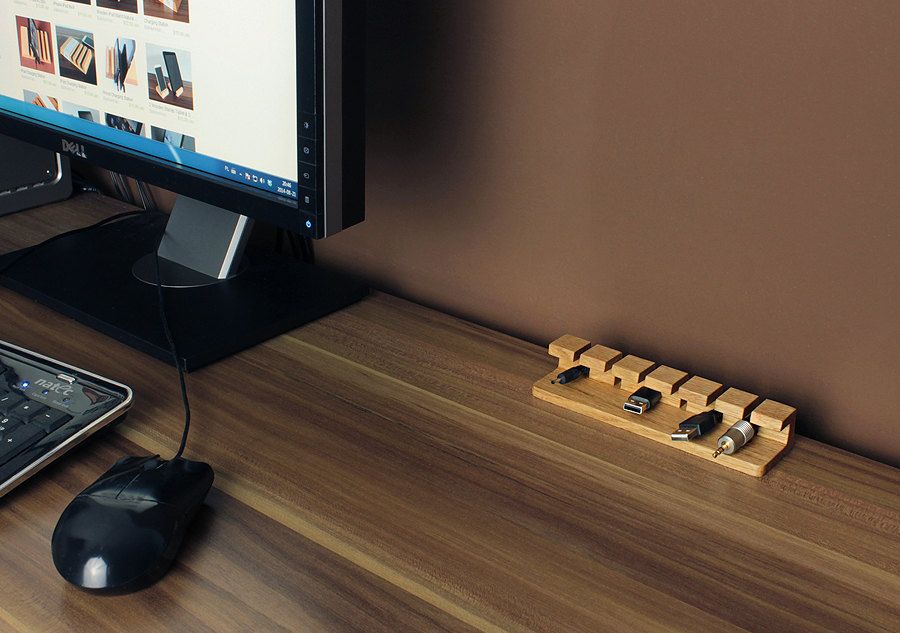 Wooden cable management for desk