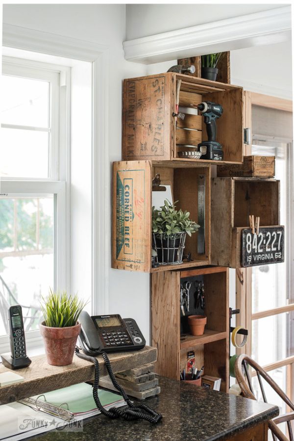 Wooden crates turned into shelves