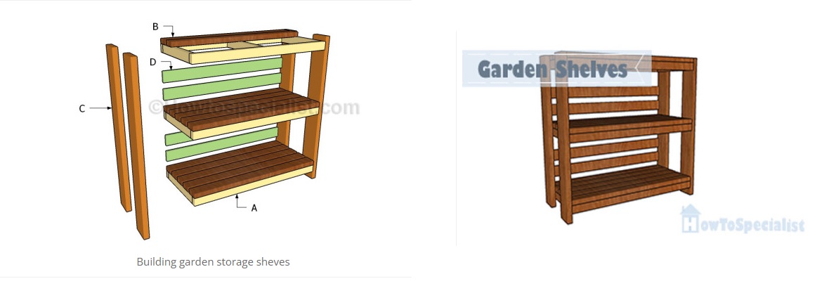 Wooden garden storage shelves