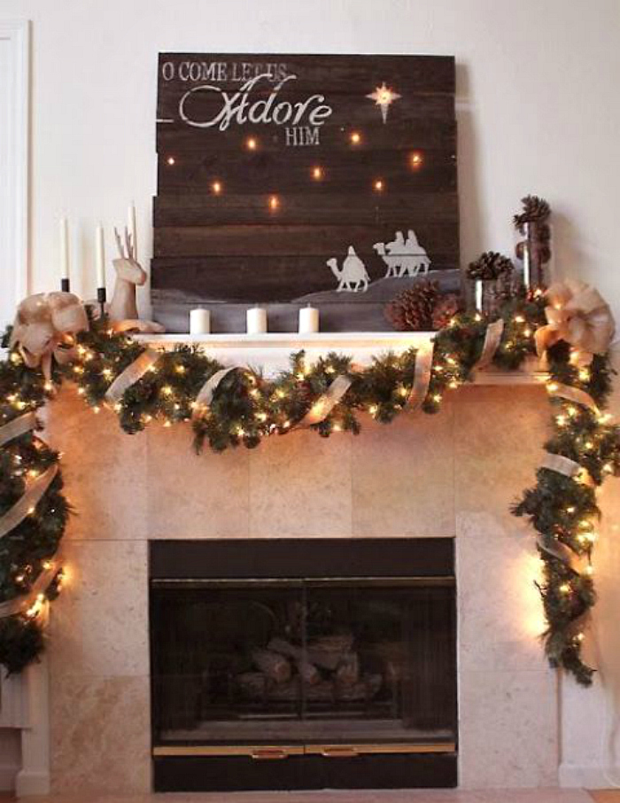 Wooden sign mantel