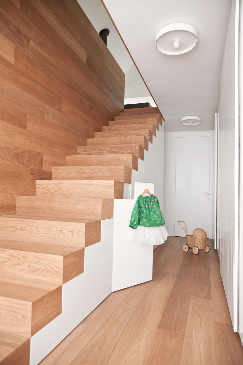 Wooden stairs without railing