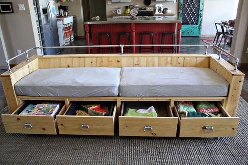 Wooden storage sofa