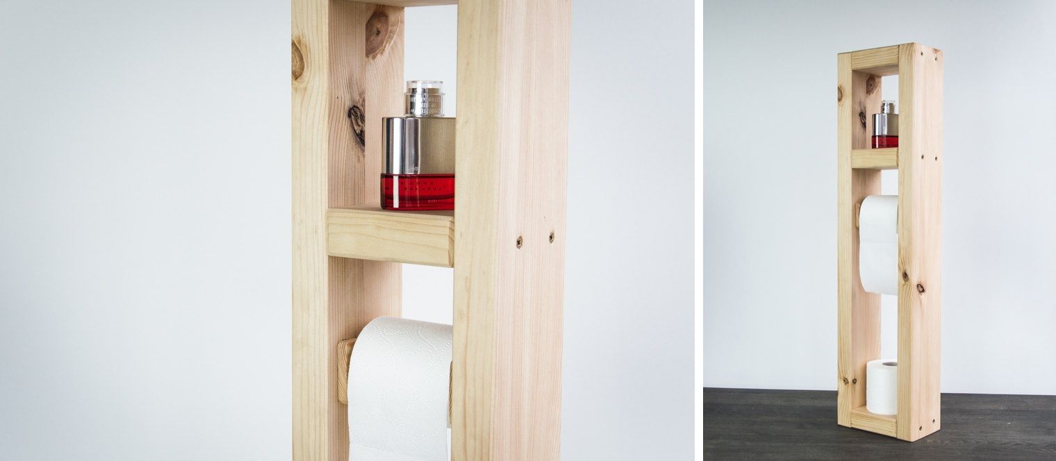 Wooden toilet paper holder standing floor