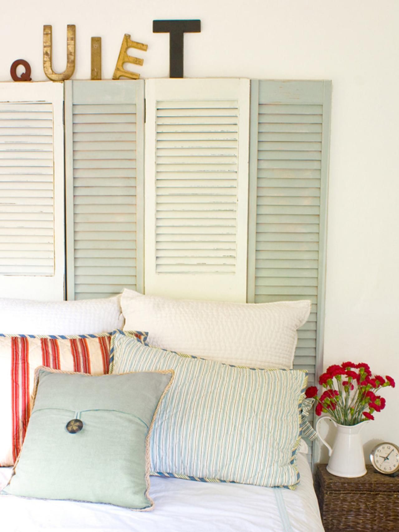 Wooden window shutters headboard decor