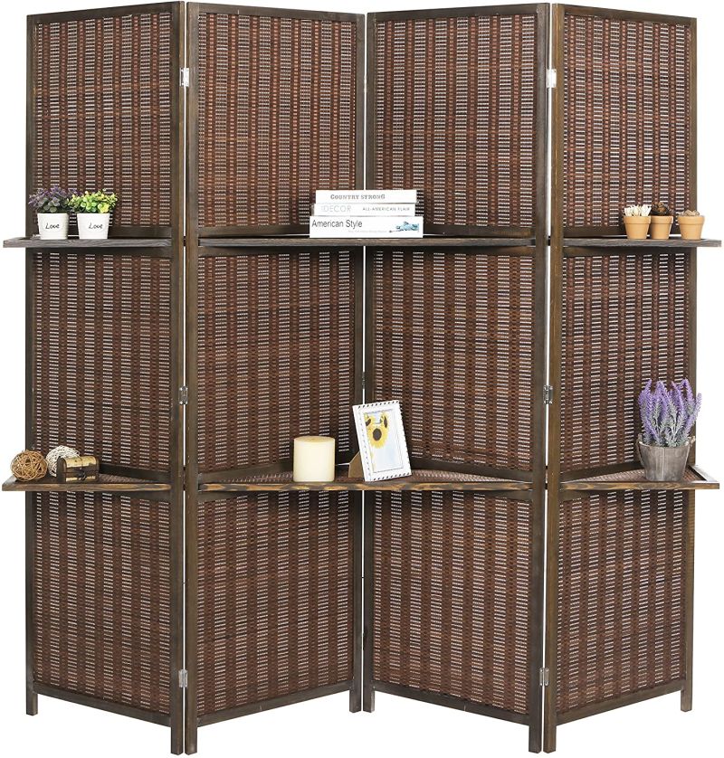 Woven Brown Bamboo 4 Panel Folding Room Divider Screen