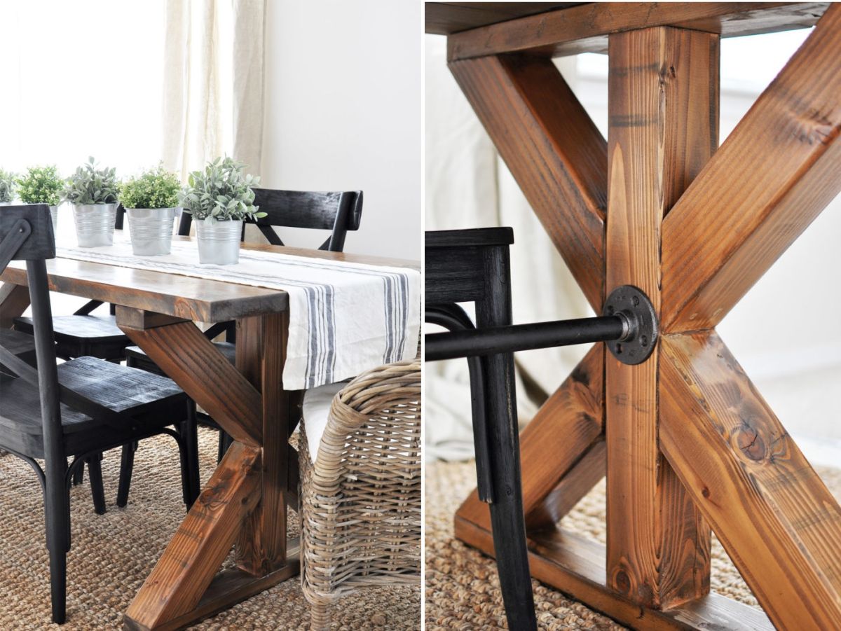 X brace with pipes -farmhouse table