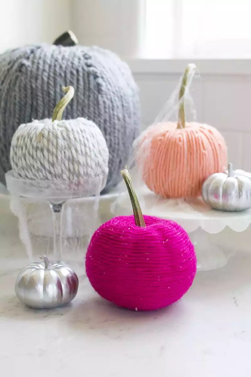 Yarn colorful covered pumpkins