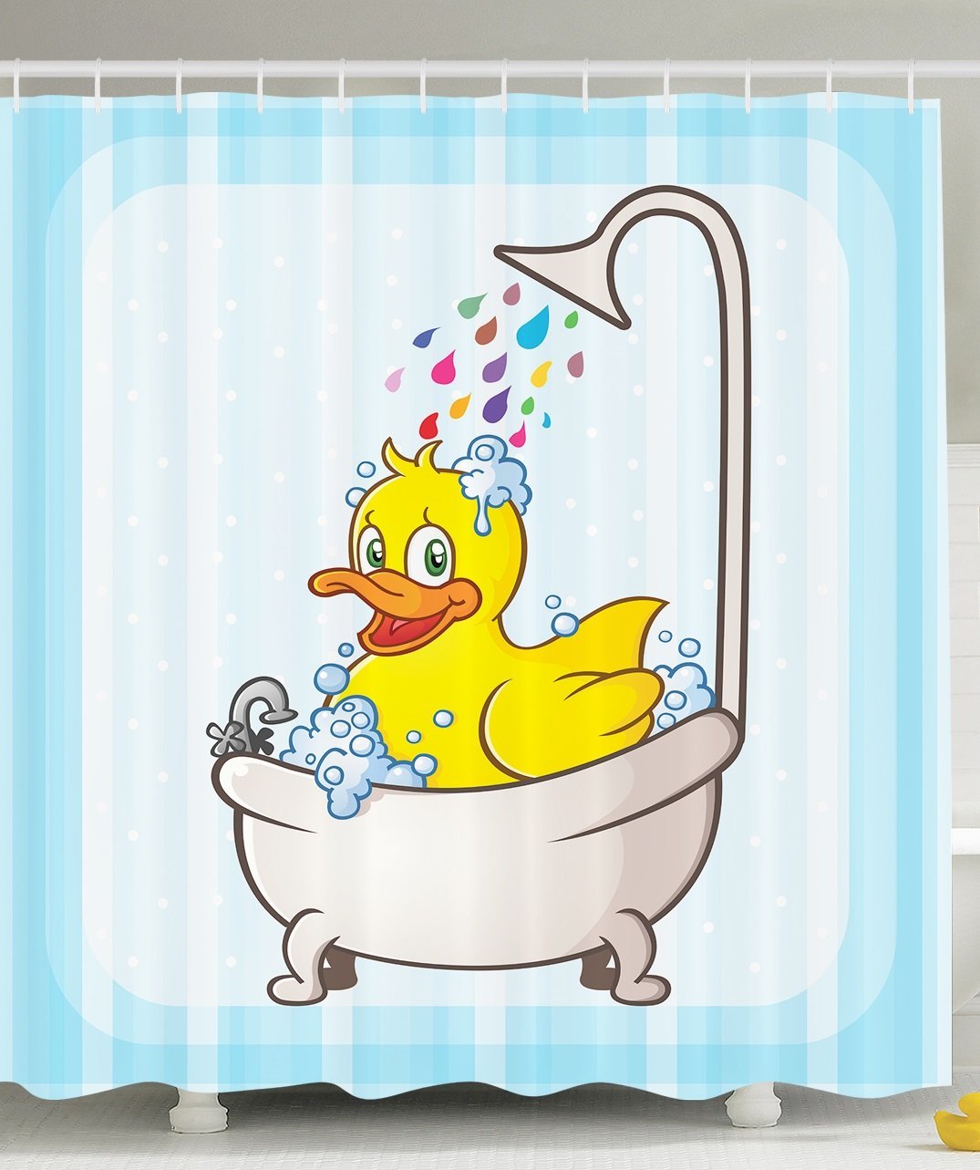 Yellow Rubber Duck Taking Bubble Bath in Bathtub