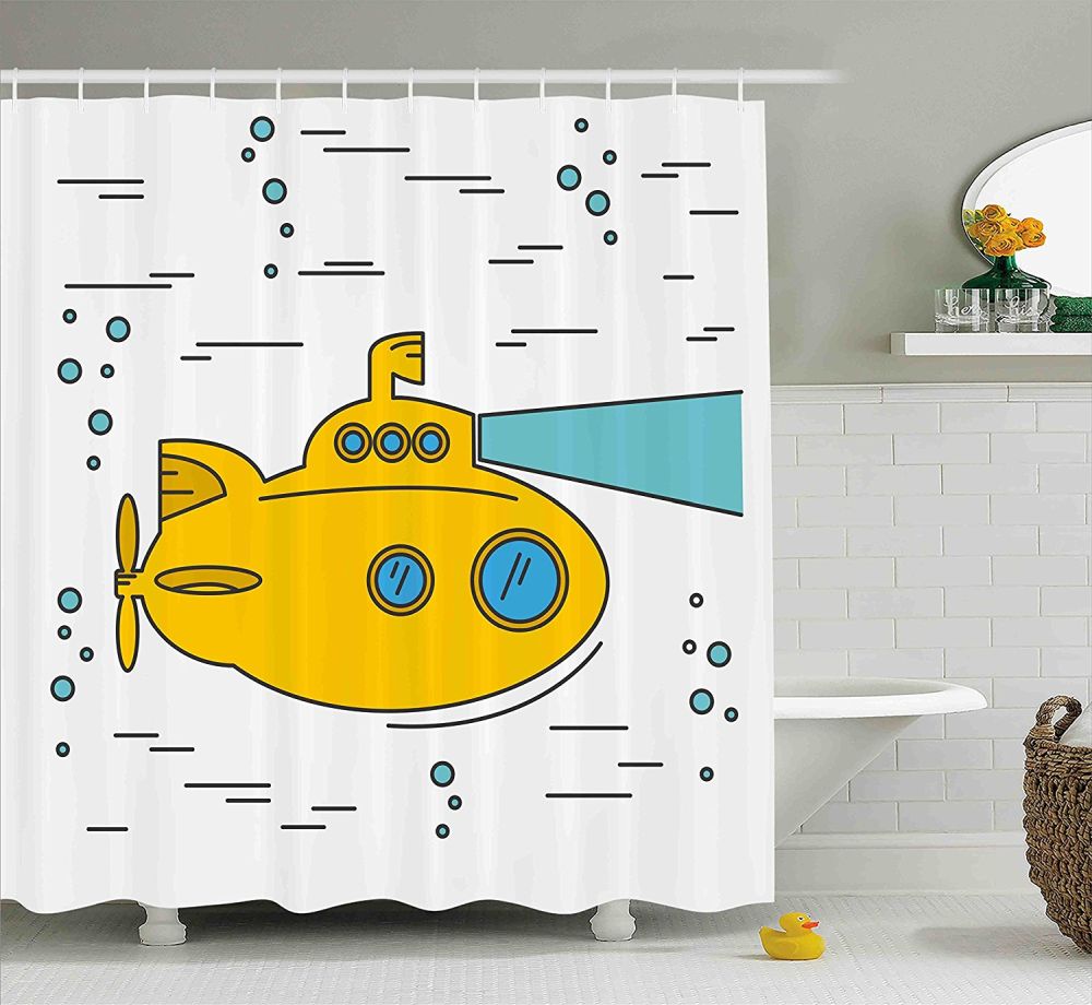 Yellow Submarine Shower Curtain Set by Ambesonne,