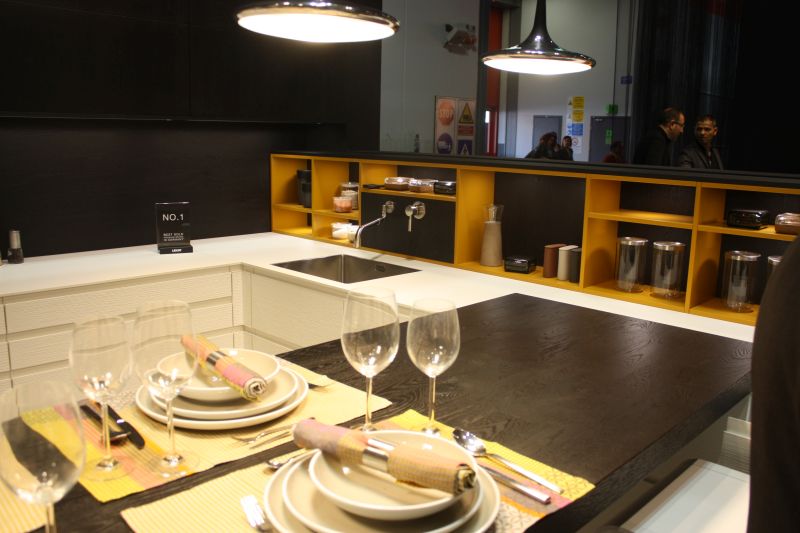 Yellow storage shelves for kitchen