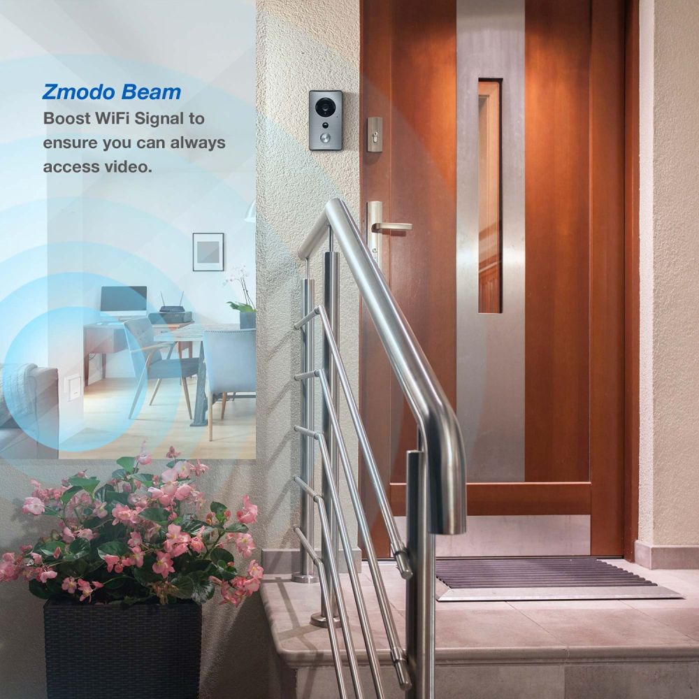 Zmodo Greet Wi Fi Video Doorbell with Beam Smart Home Hub and Wi Fi Extender