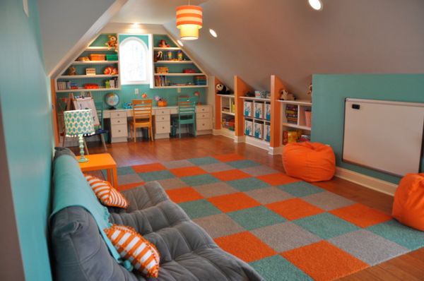 Attic green room for teenagers