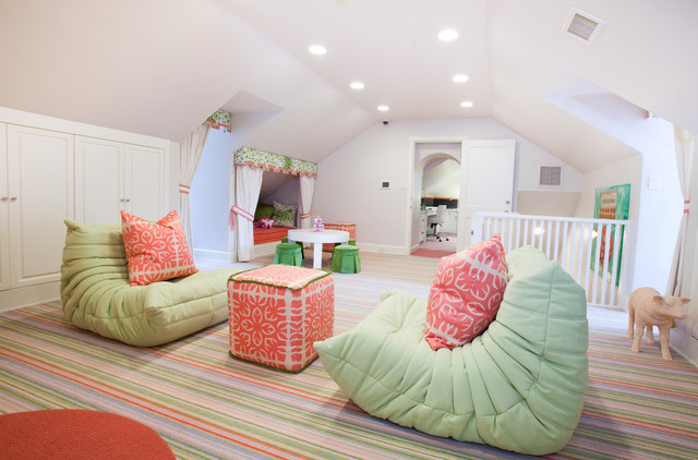 Attic playroom design coral and mint