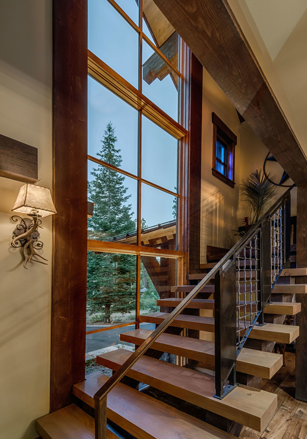 Austin cabin wood and metal stairs