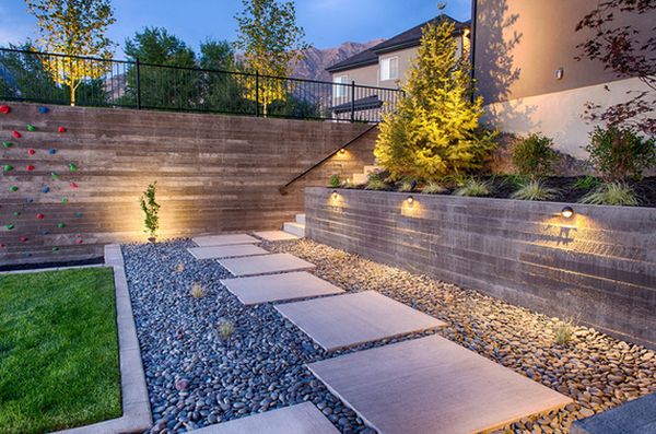 Backyard lighting rocks pathway