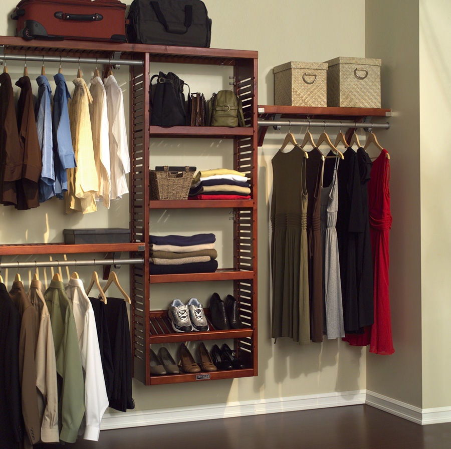 Baskets and hangers closet organization