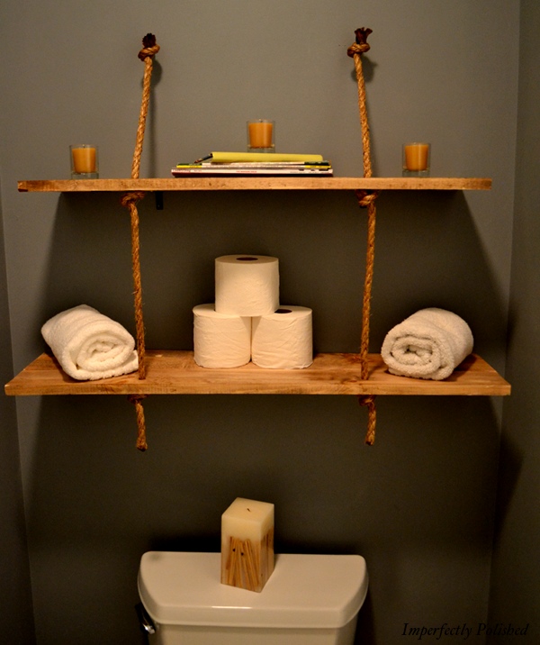 Bath and shelf and toilet