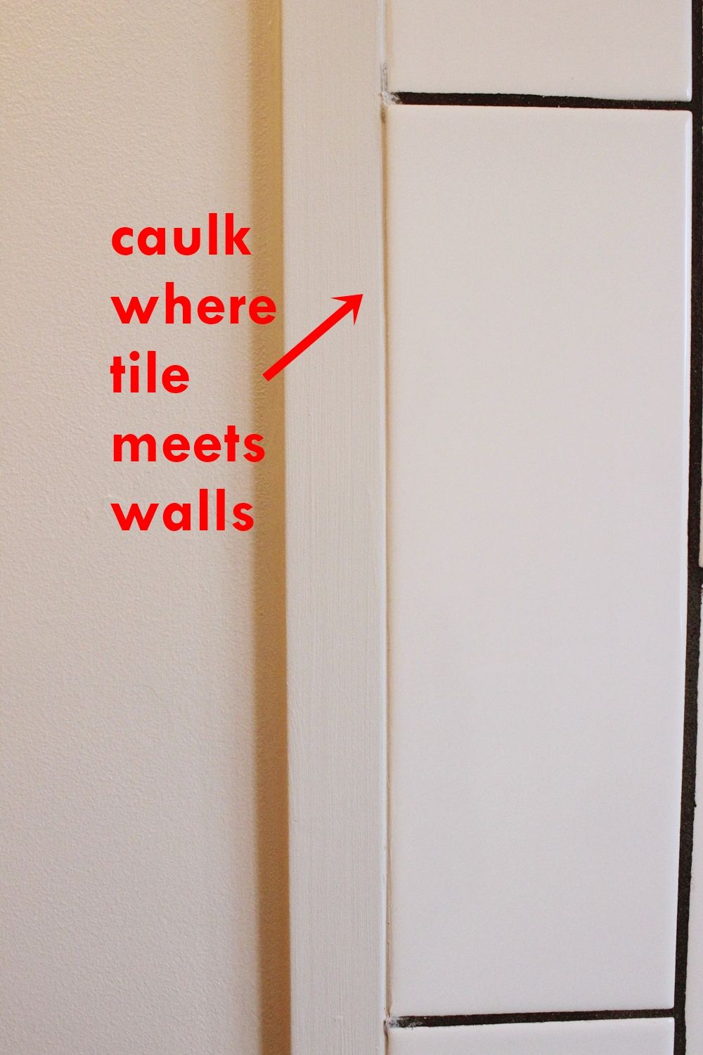 Bathroom caulk when meets walls