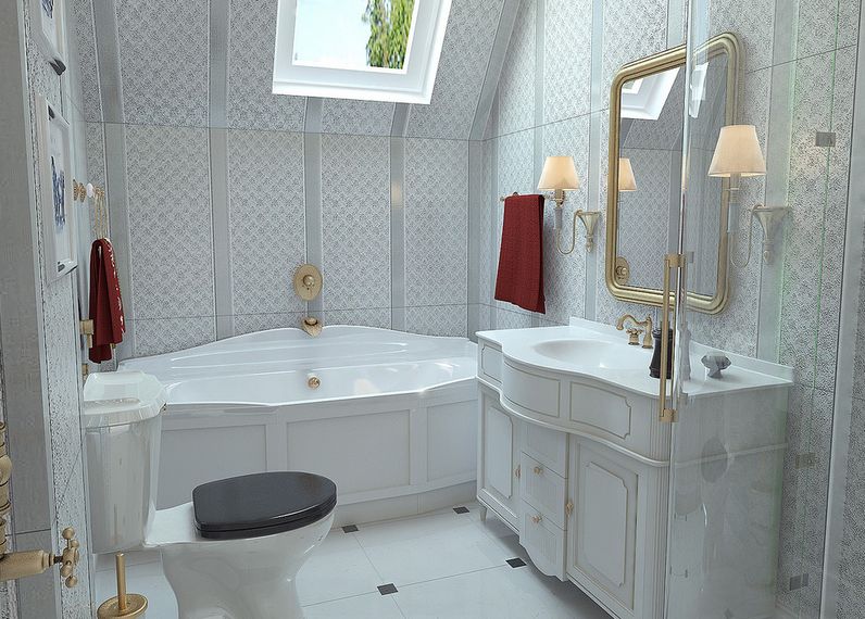 Bathroom featuring floor toilet and gold accents features