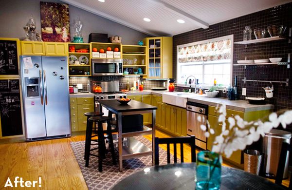 Before after a colorful and eclectic kitchen makeover1