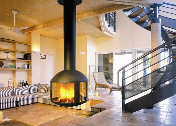 Black floating fireplace