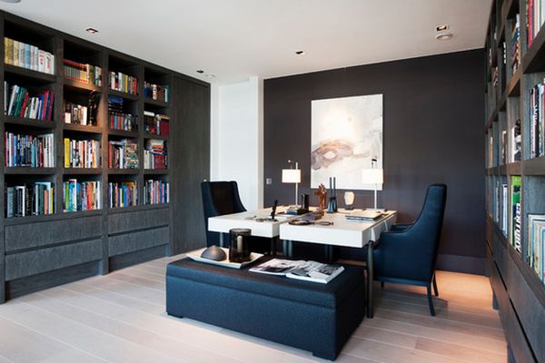 Black home office library inside