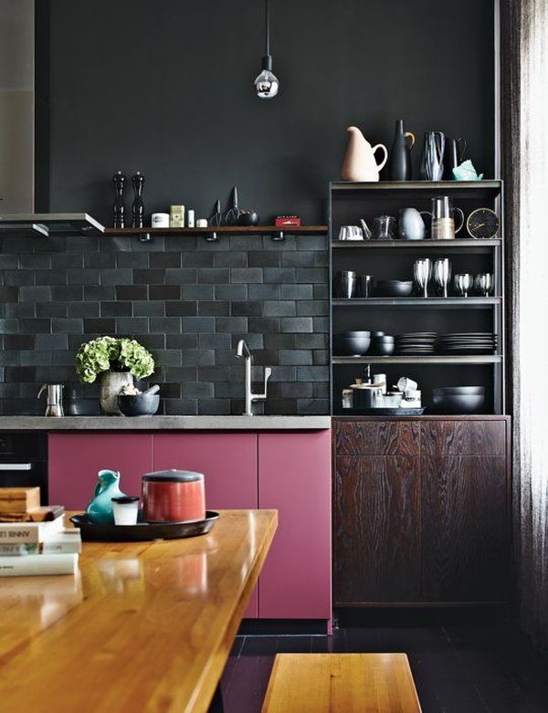 Black kitchen design pop of color