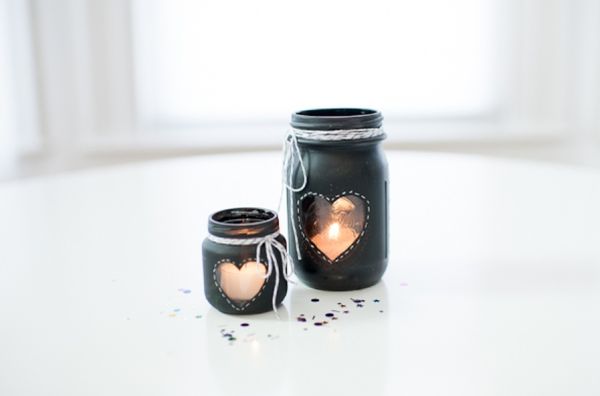 Black painted mason jars