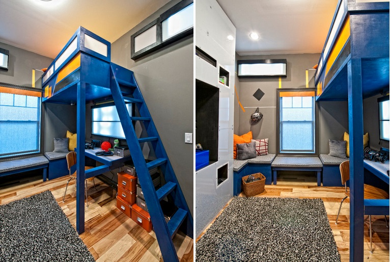 Blue bold painted loft bed