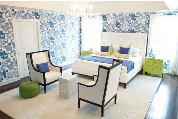 Blue colorful master bedroom touch of green