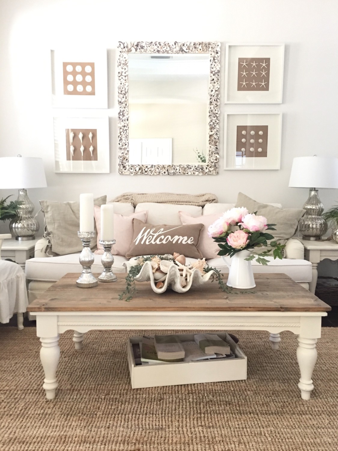 Blush pink living room decor