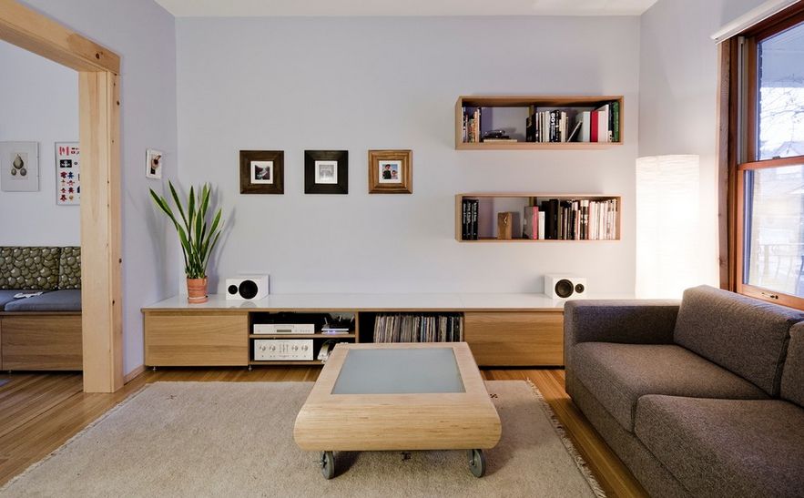 Boxed living room wall storage