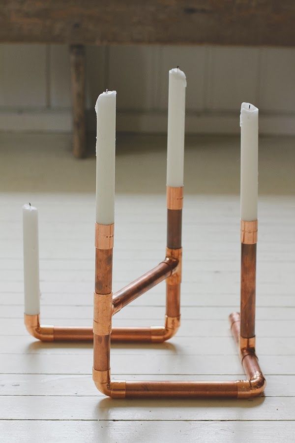 Brass pipes candle holder