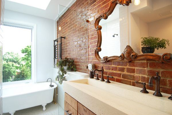 Brick in bathroom with traditional fixtures