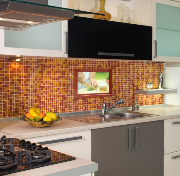 Built in kitchen backsplash tv