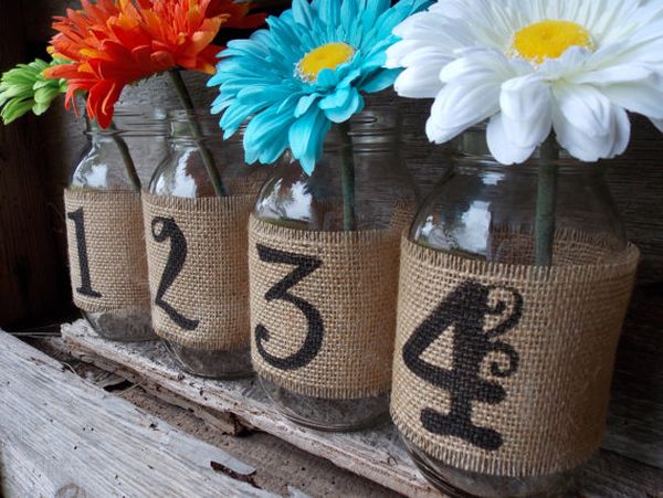 Burlap mason jars number