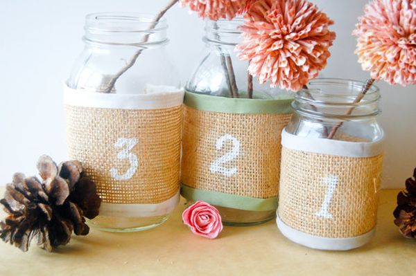 Burlap mason jars number1