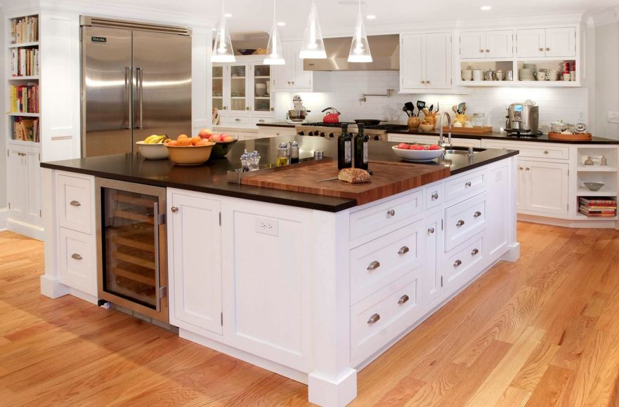 butcher block countertop with a classic cutting board