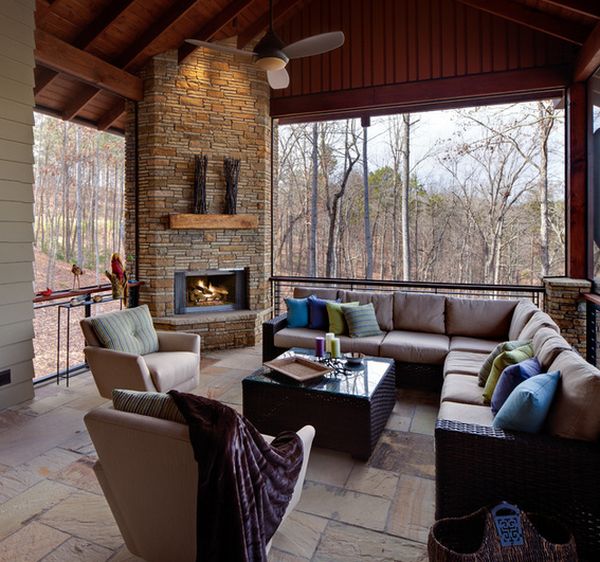 Cabin corner fireplace