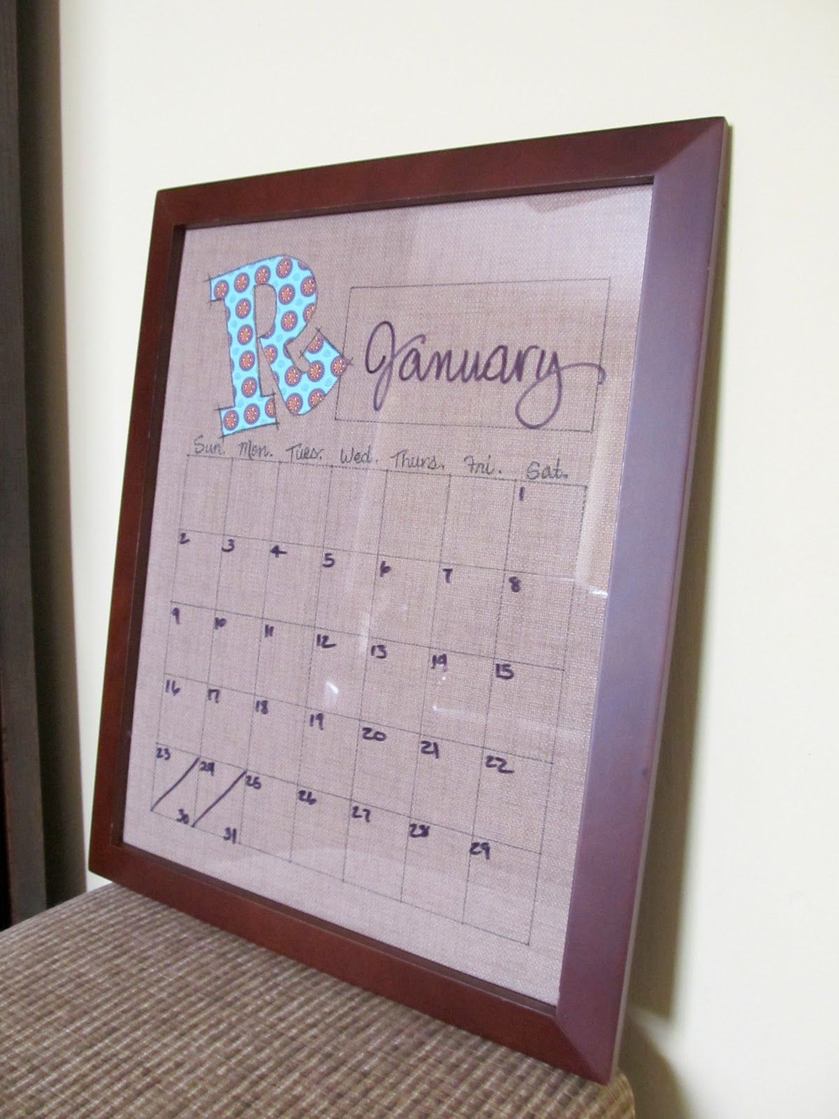 Calendar framed burlap