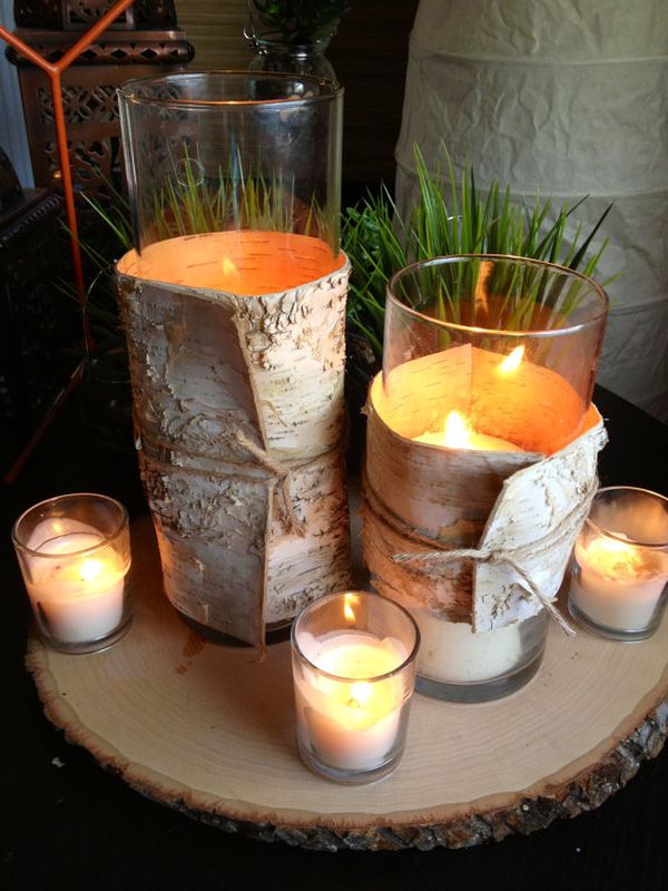 Candle wrapped wood