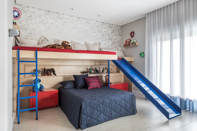 Childrens room with bunk bed and slide