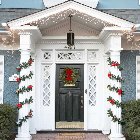 Christmas front door decoration traditional wreath and garland