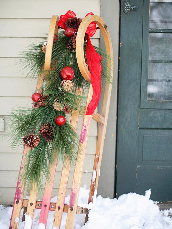 Christmas front door decoration winter sled