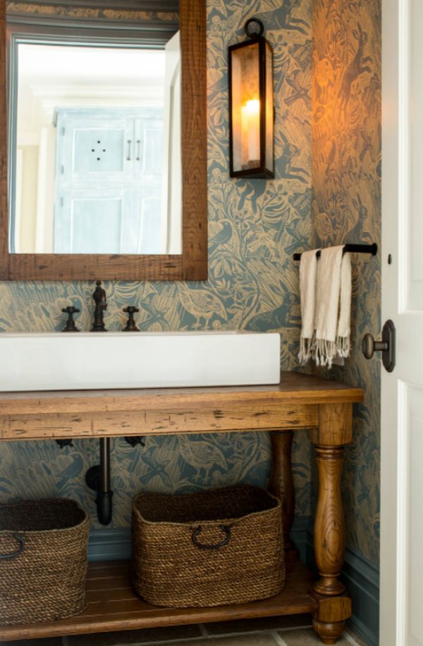 Classic powder room design in New York with furniture like cabinets