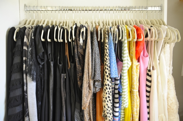 Closet dresses organization by color