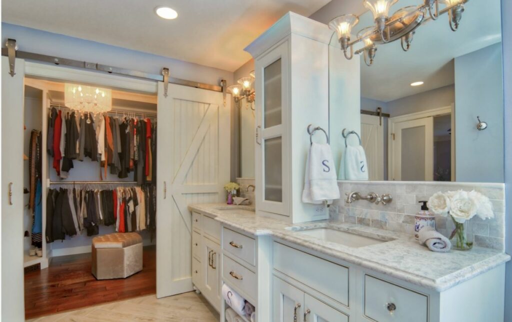 Closet with barn doors in bathroom 1024x643