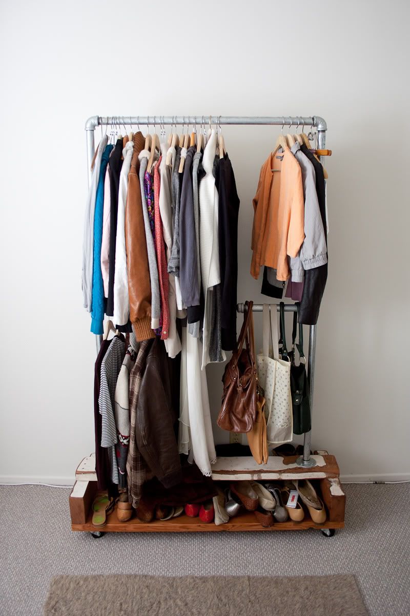 Clothes rack pipes and wood