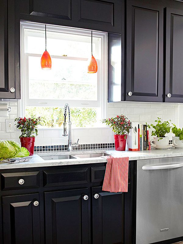Colored lights for black kitchen cabinets