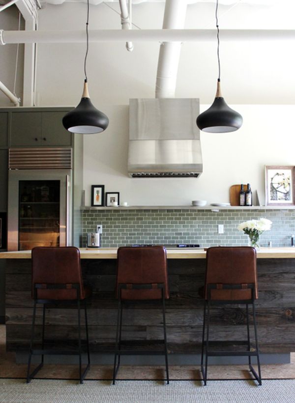 Colored subway tiles black pendant lights